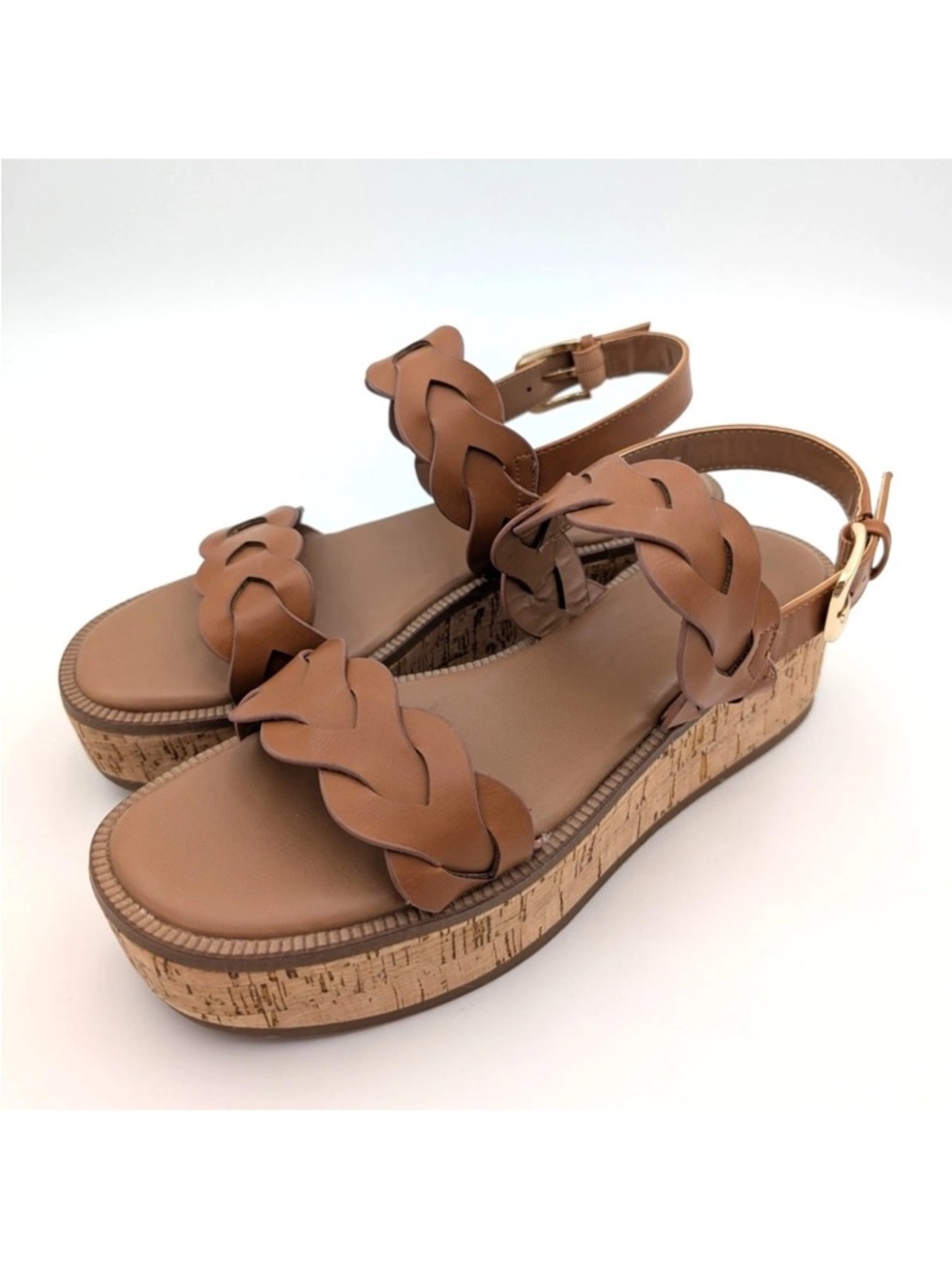 Pennie Tan Vegan Leather Braided Platform Sandal